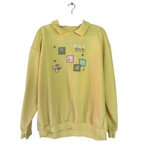 Vintage Northern Reflections Yellow Sweatshirt W/ Collar XL Embroidered Floral